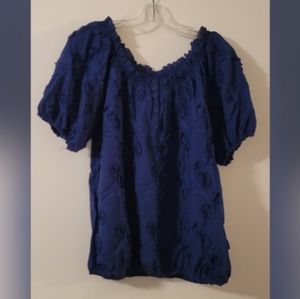 Navy Blue Elastic Sleeve Blouse